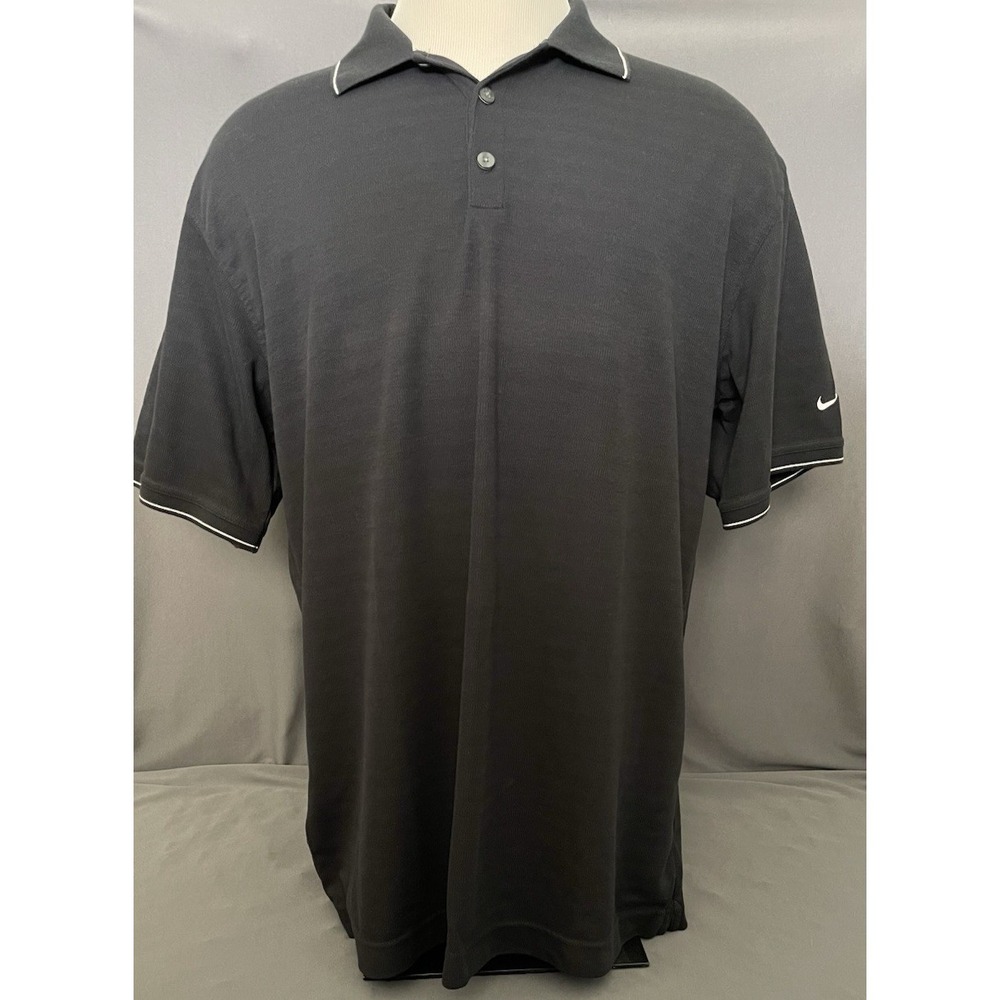 Nike Golf Dri Fit Polo Shirt Mens XL Black Active Standard Short Sleeve Outdoors